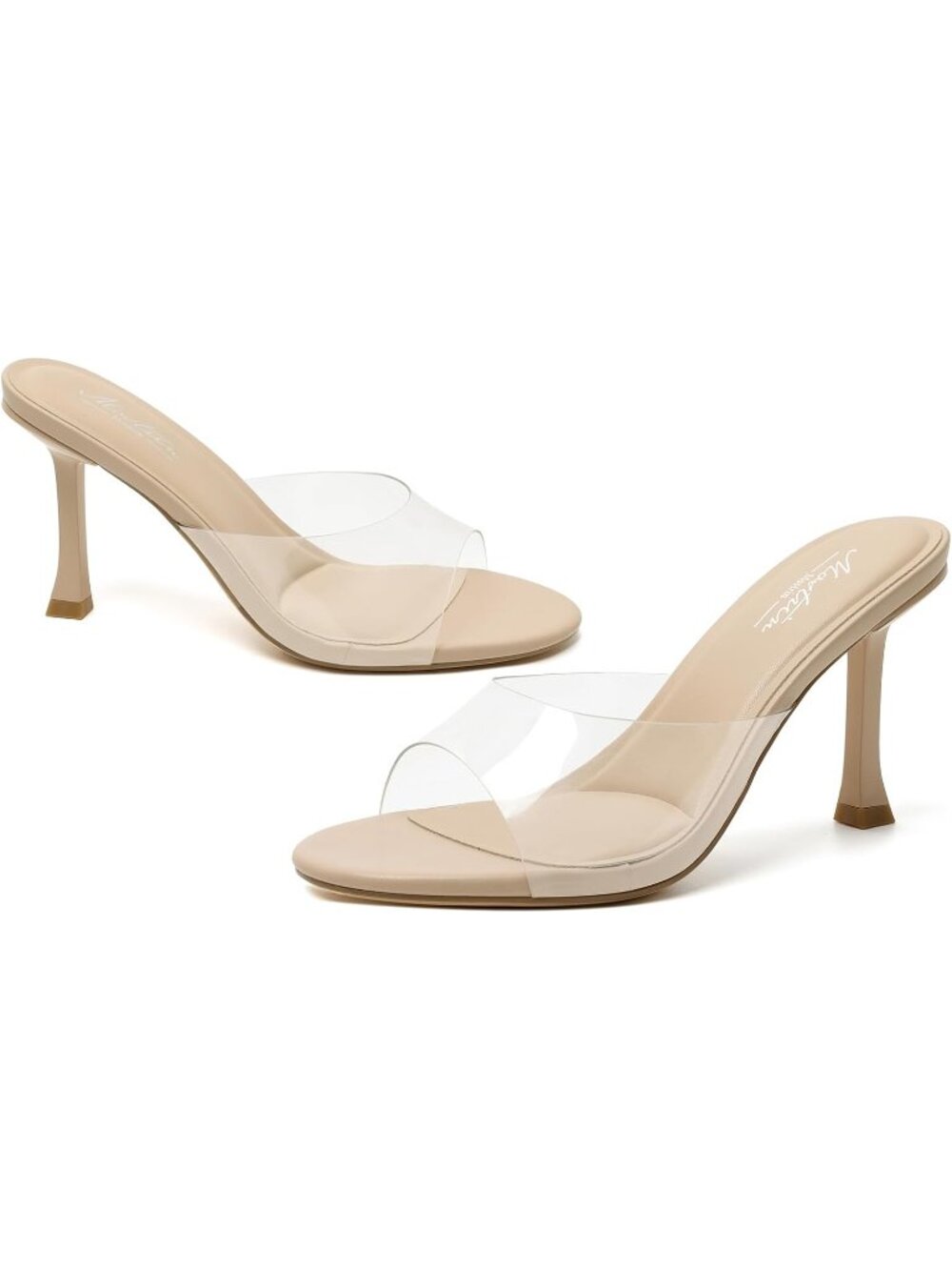 Women's Cream Round Toe Kitten Heels Stiletto Strapless Backless Party Sandals - Picture 6 of 6